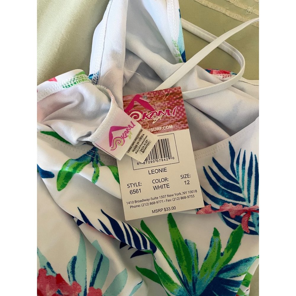 Kanu Surf Leonie White Colorful Tropical Print Full Piece Swimsuit - Size 12 - Picture 8 of 8